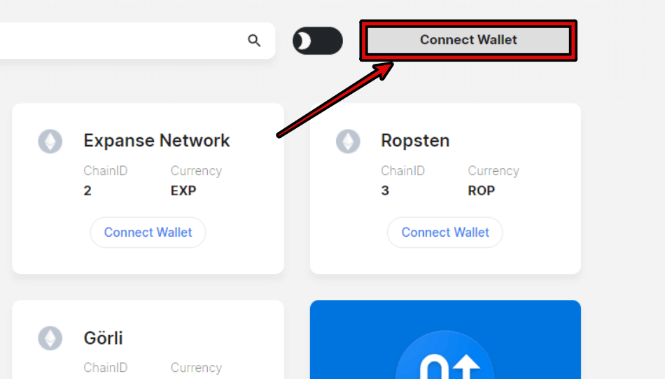 ①Chainlistを開いて「Conect Wallet」をクリック